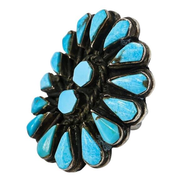 Vintage Native American Bold Ring Size 6.5 Sterling Zuni Petit Point Turquoise - Picture 2 of 7